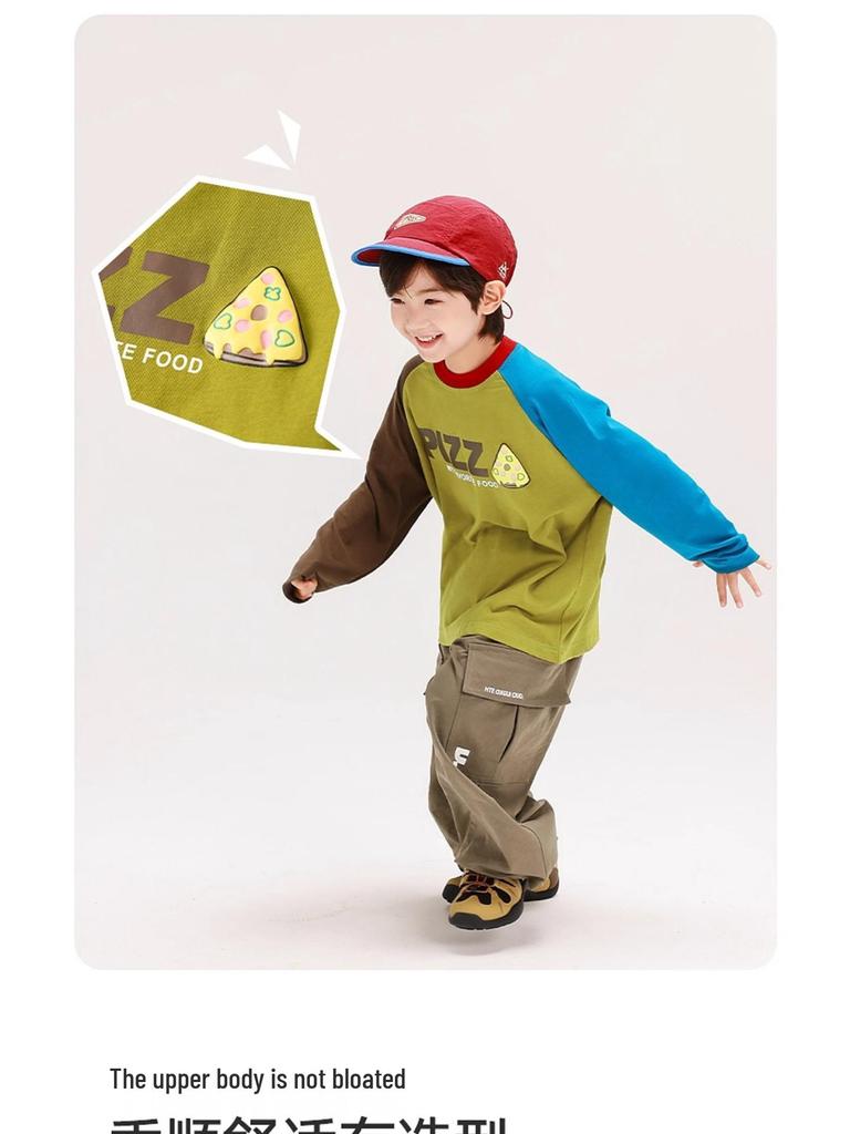 2025 Jungen- & Mädchen Herbst Langarm Raglan Sweatshirt - Reine Baumwolle Patchwork Basisschicht