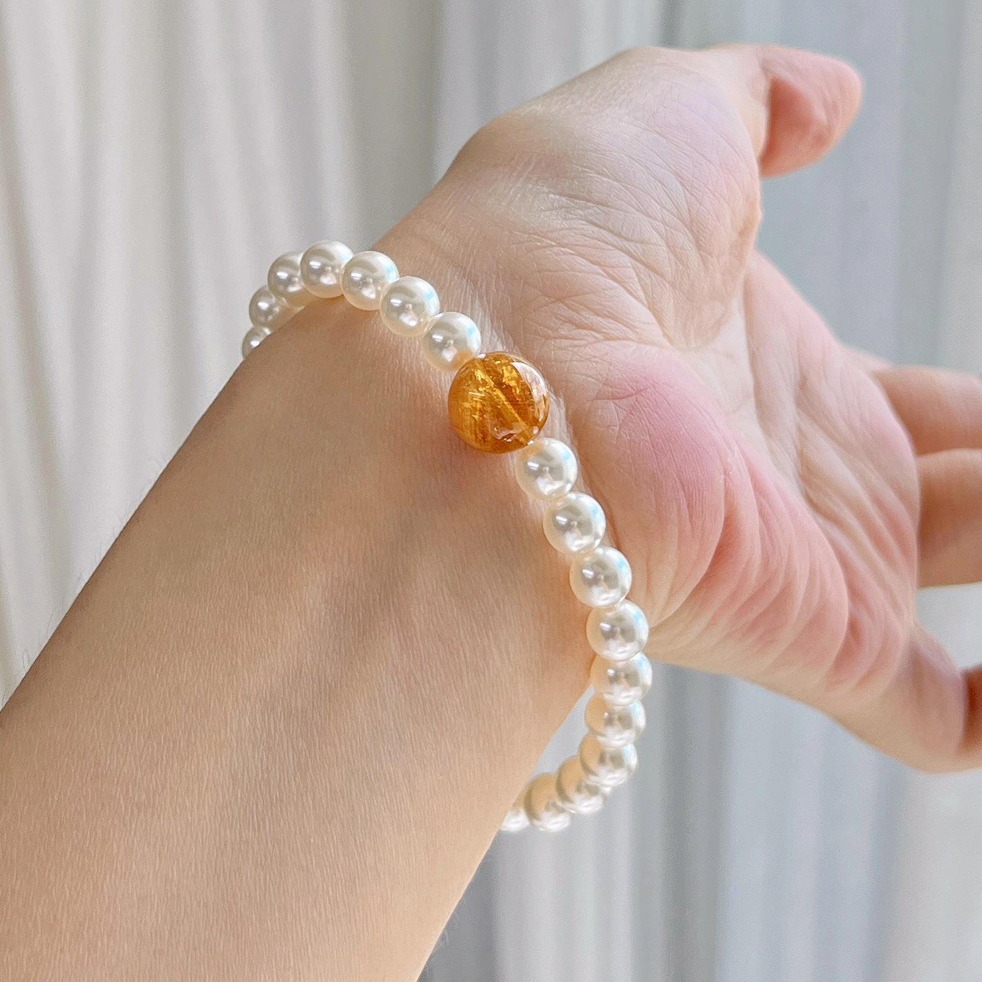 Natural Citrine Artificial Crystal Pearl Design Bracelet Bracelet.