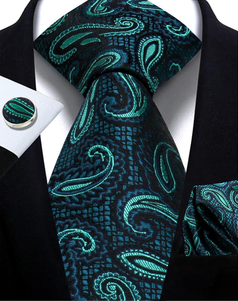 Mens Tie Paisley Jacquard Woven 8Cm Formal Business Wedding Necktie Pocket Square Set Suit Cravat High Quality Handmade Gravata