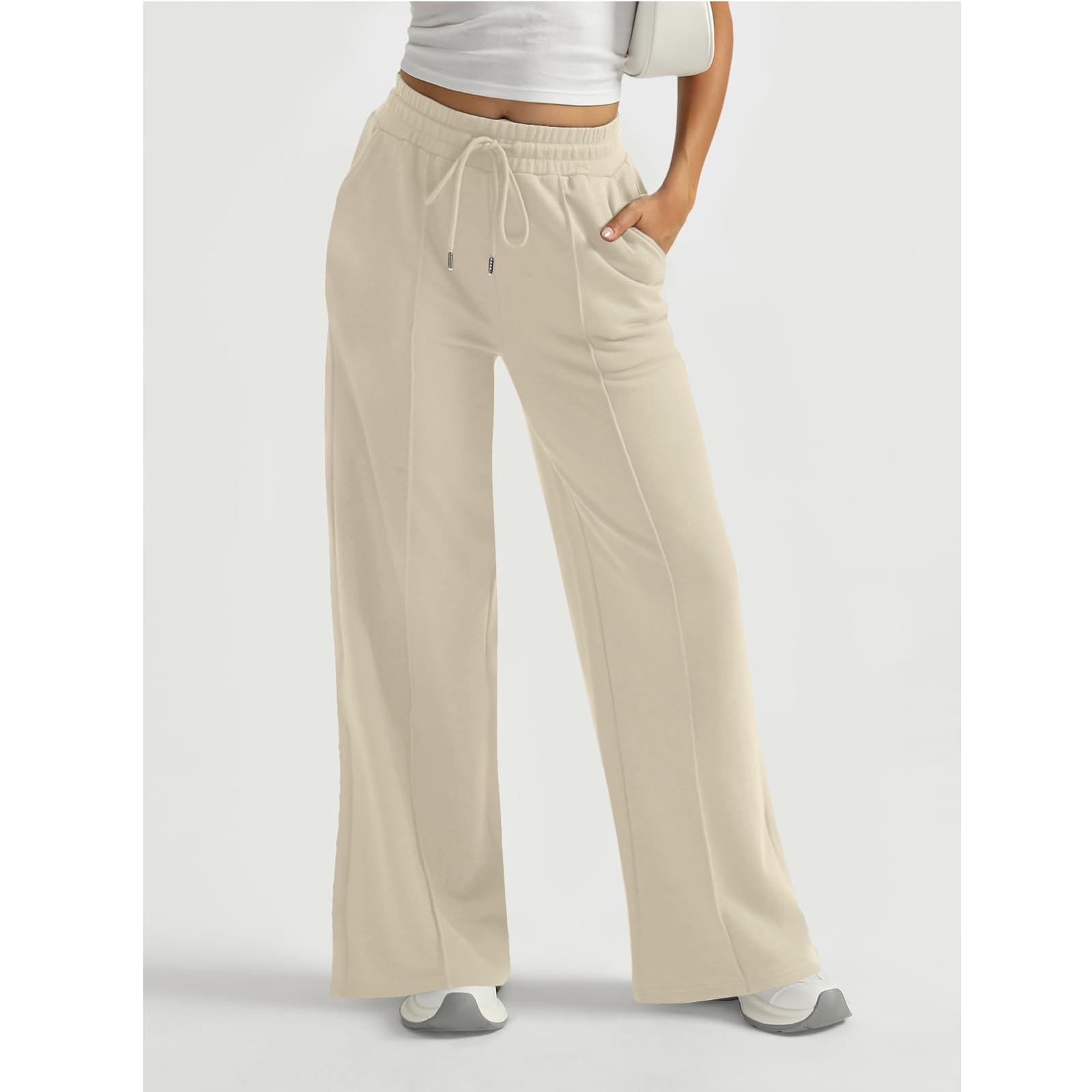 

Женские зимние спортивные штаны, однотонные повседневные брюки, женские флисовые спортивные штаны, широкие прямые брюки S бежевый