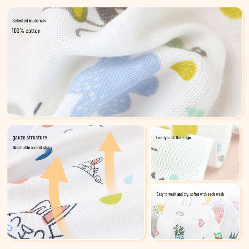 High-Density 30x30cm Double-Layer Printed Cotton Gauze Handkerchief, Washcloth, Nursing Cloth, Drool Cloth, Combed Cotton Towel.