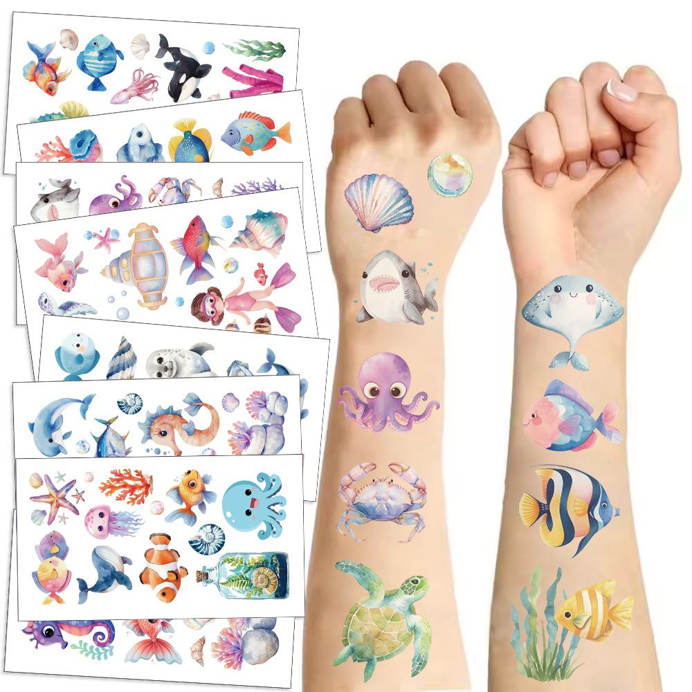 New Children's Cartoon Marine Animal Tattoo Stickers Waterproof Sweat Fun Underwater Party Temporary Stickers