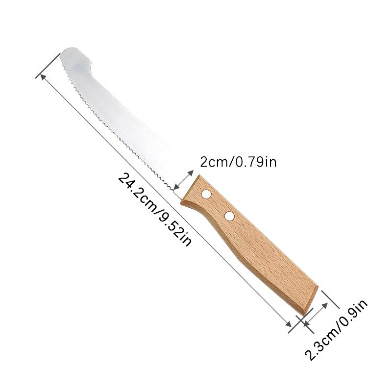 Nerezový nůž na chléb Zubatý nůž Dřevěná rukojeť Nůž na ovoce Nůž na krájení chleba Nůž na dorty Krájecí nůž na cukroví