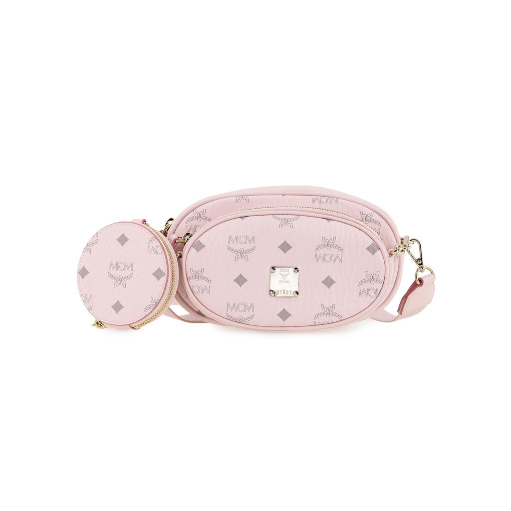 MCM Rosa Visetos Leder Ovales Crossbody-Tasche mit Abnehmbarer Münztasche für den Täglichen Gebrauch