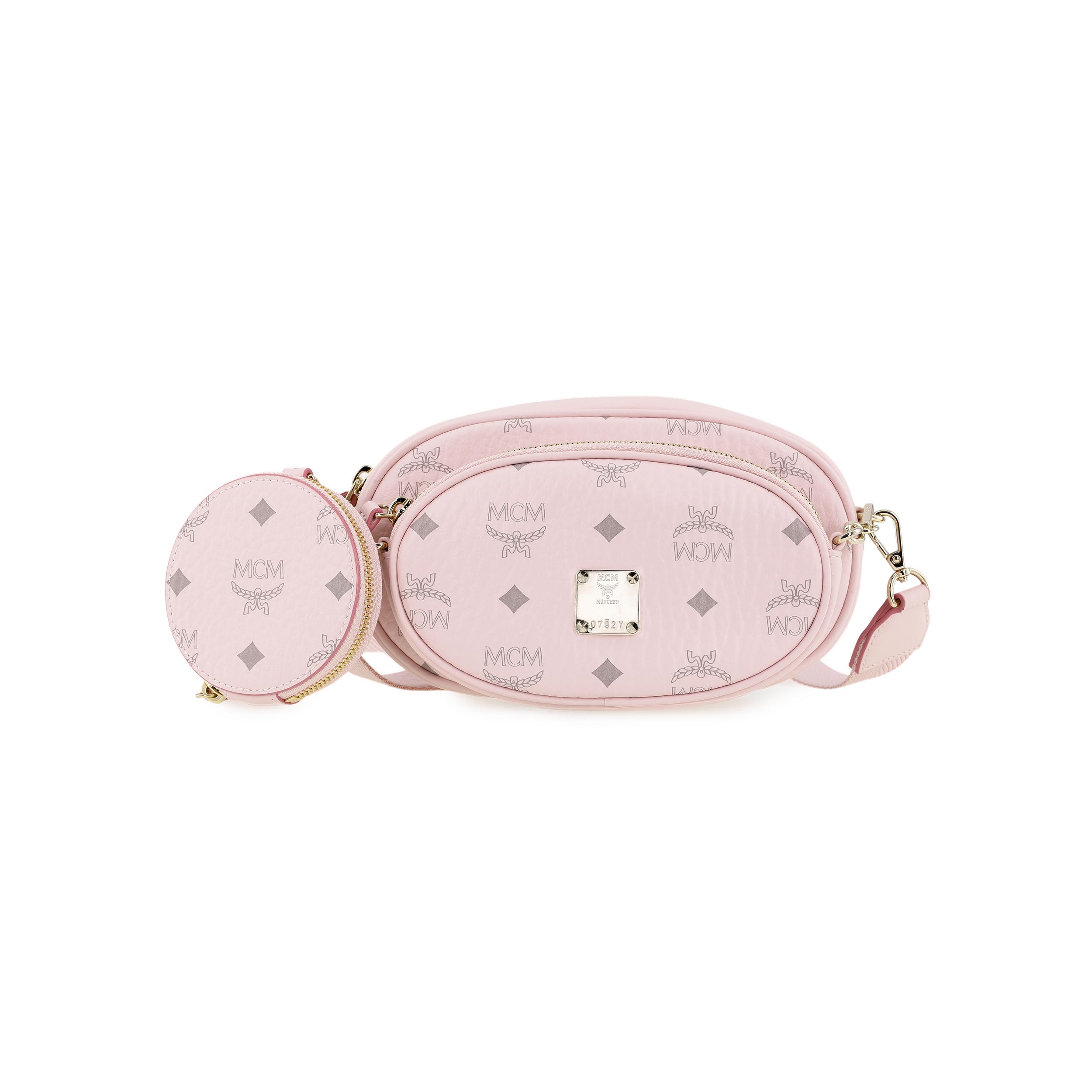 

MCM Pink Visetos Leather Oval Crossbody Bag with Detachable Coin Pouch for Daily Use Basic Set (Bag+Dust Bag)