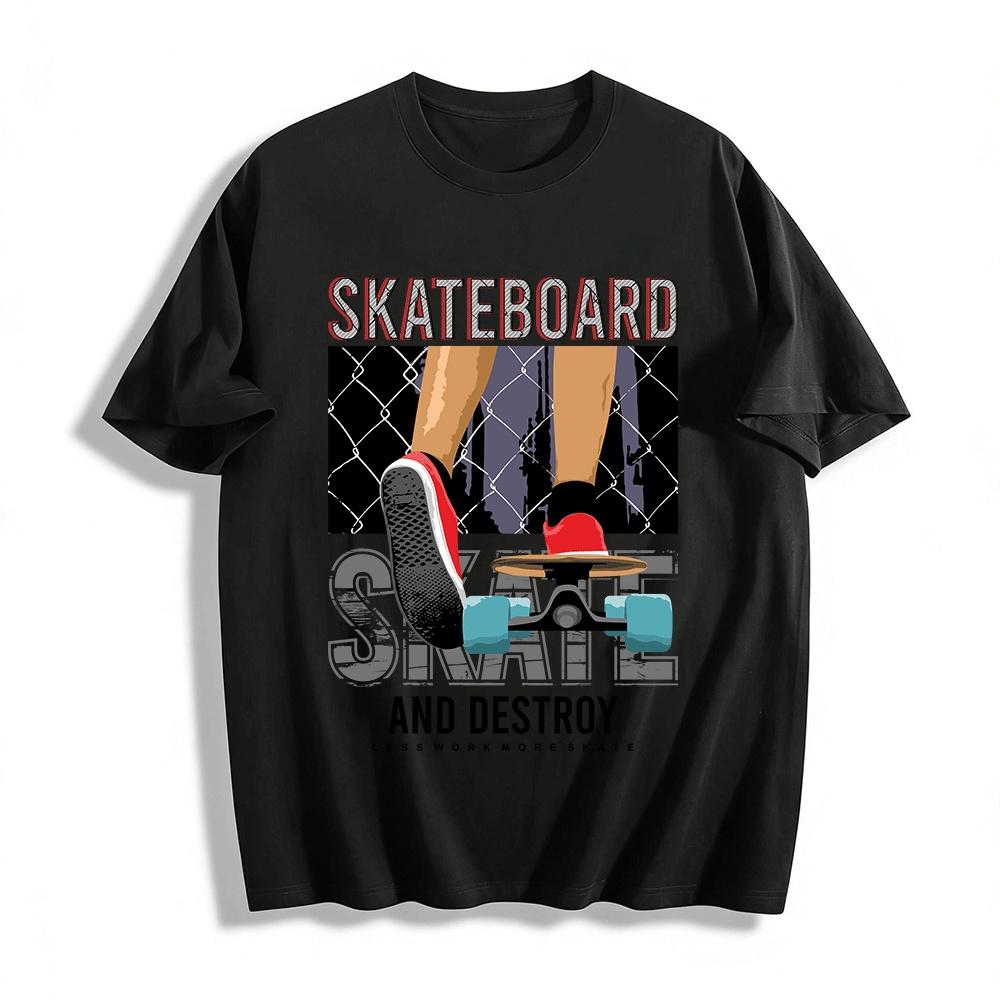 

Skateboard Culture Print Tee Loose Fit Streetwear For Skate Lovers Pure cotton T-shirt XXS