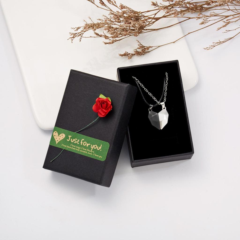 Magnetic Love Necklace Set: Black & White Wishing Stones for Couples