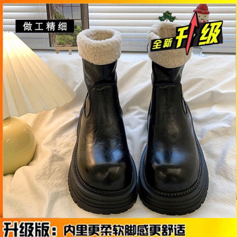 Cowhide Version Thick-soled Velvet Martin Boots Women's Winter New Retro Warm Fluffy Short Boots Non-slip Snow Boots