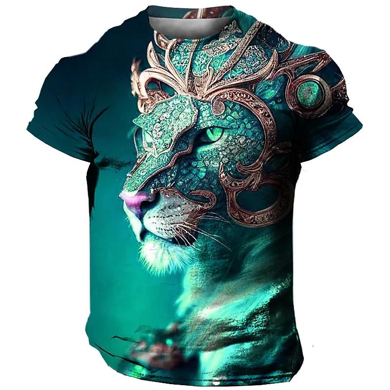 Übergroßes Herren-T-Shirt 3D Löwen-Print T-Shirts Tops Sommer Lässig Herren Tiermuster T-Shirt Streetwear Damen Mode Kleidung