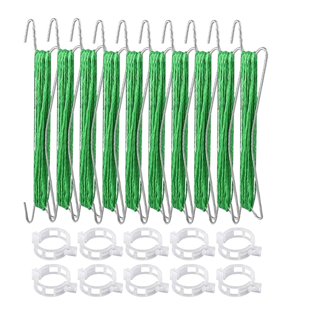 

10 шт. крючки для поддержки томатов, овощные растения, шпалеры, виноградные лозы, фиксированные пряжки, крючки с 32,8-футовой веревкой для садовых принадлежностей зелёный