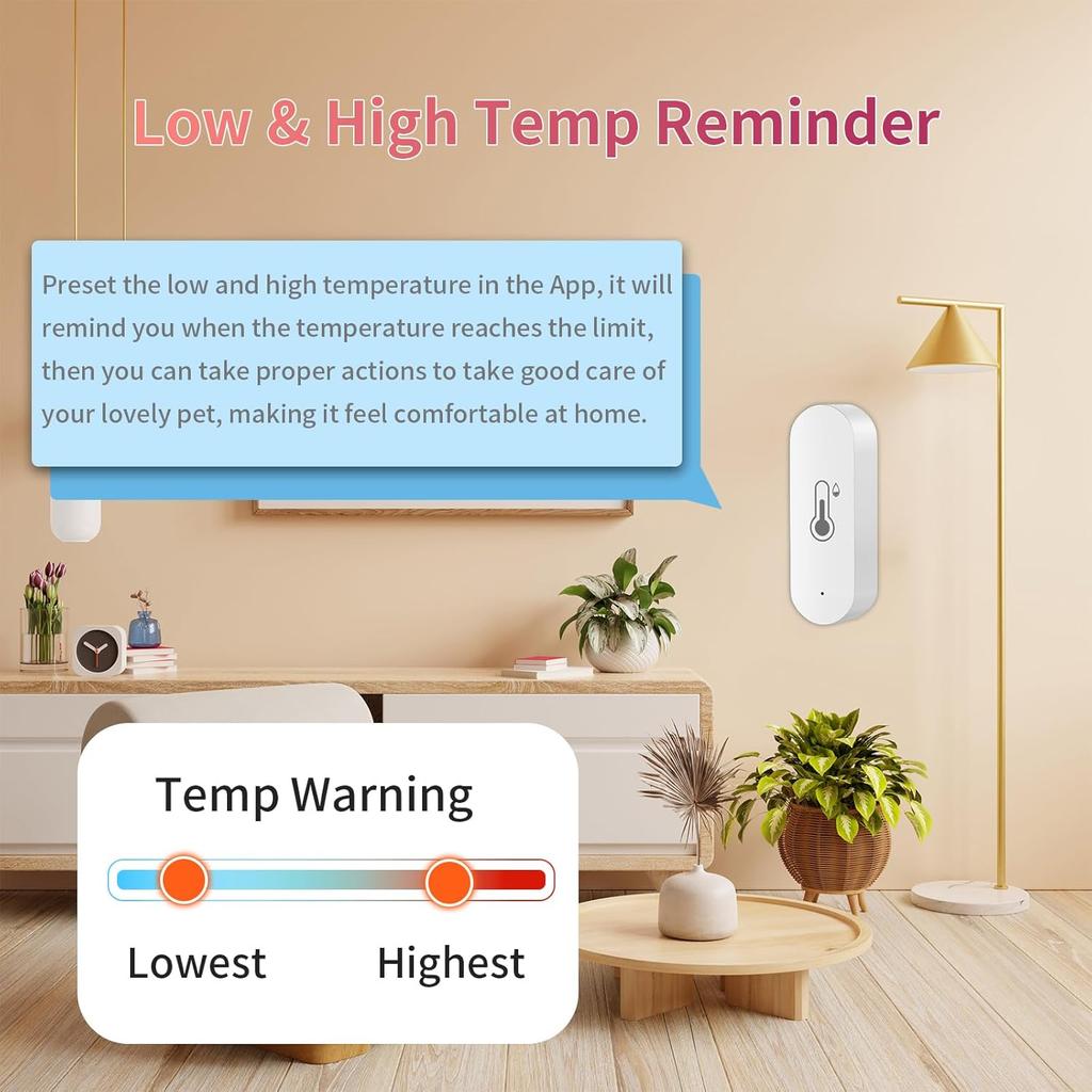 WiFi Temperature Humidity Sensor Smart Hygrometer Thermometer Sensor with APP Remote Monitor and Alert High Precision Indoor Thermometer No Hub Requir