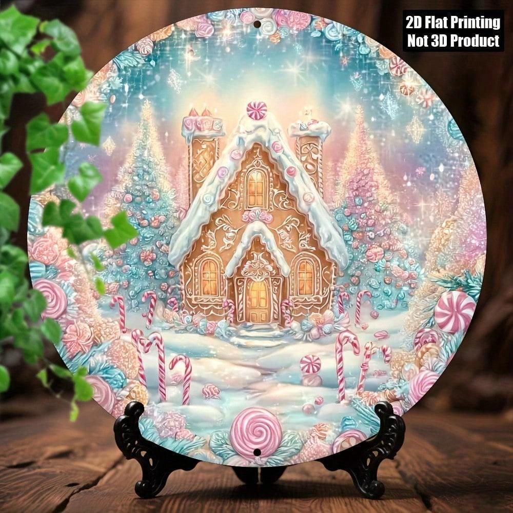 Vintage 2D Flat Metal Wall Decor Gingerbread House Retro Aluminum Christmas Sign 20x20 разноцветный