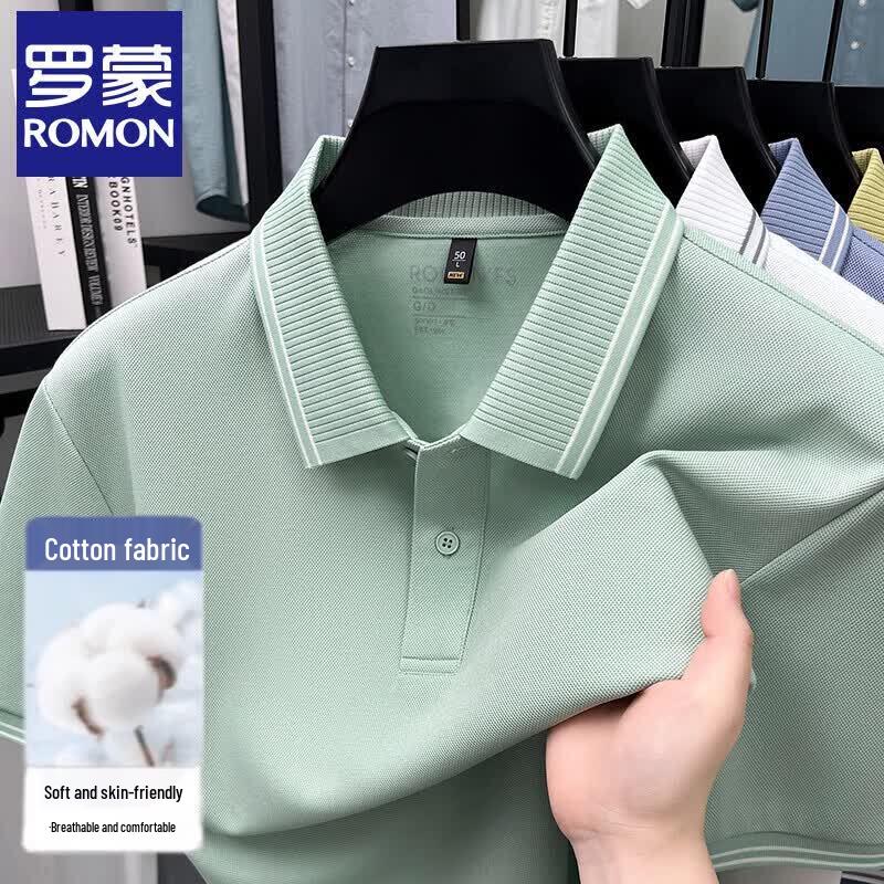 Romon Men s Double Mercerized Cotton Short Sleeve Polo Shirt 48/M