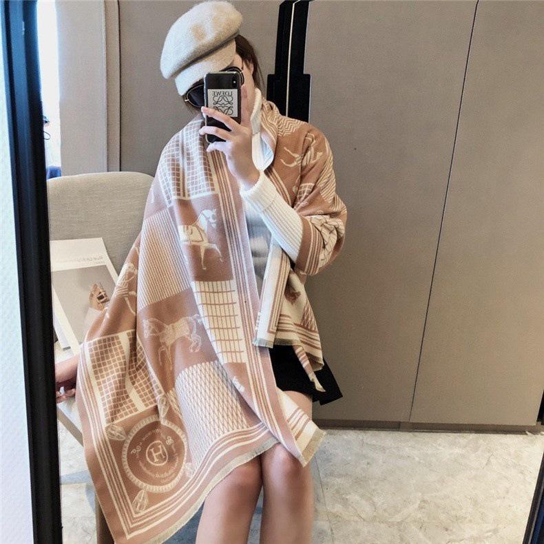 Korean-Style Houndstooth Faux Cashmere Scarf Shawl for Women - Thickened Double-Sided Winter Neck Warmer