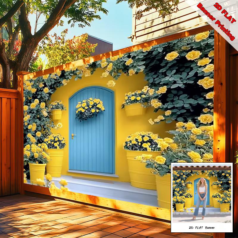

2D Yellow Rose Door Backdrop Bright Floral Wall Photography Background 47.2x31.5inch/120*80cm