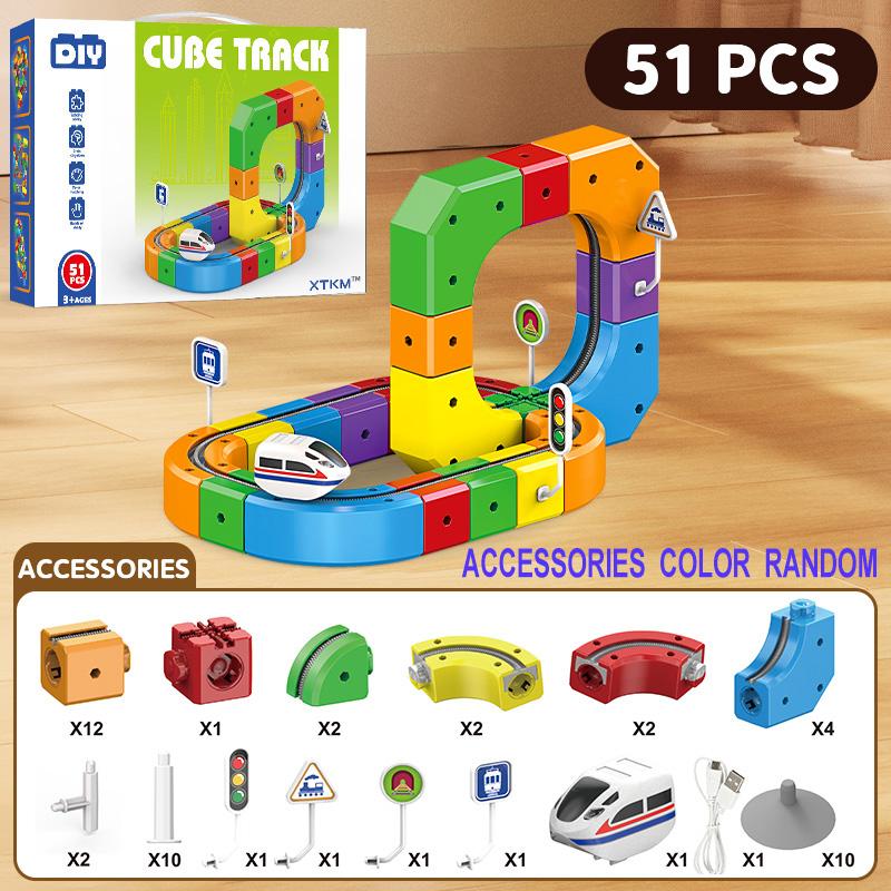 Non-Toxic Magical Track Train Kids Diy Building Blocks Educational Toy Magnetic Rail Car Cube Toys Construction Children Christmas Gifts