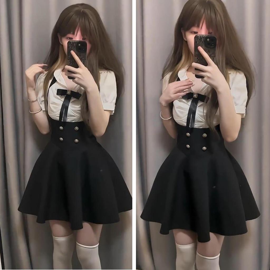 Uroczy zestaw składający się z i szelek Ten zestaw zawiera mini szorty a Mori Girl i wysoki stan dla eleganckiego [LAVASEON] Produkowana masowo, 2-częściowa sukienka,