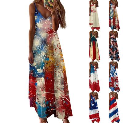 Women's Loose Independence Day Casual Slim V-neck Color Imitation Cotton Fashion Overalls Skirt