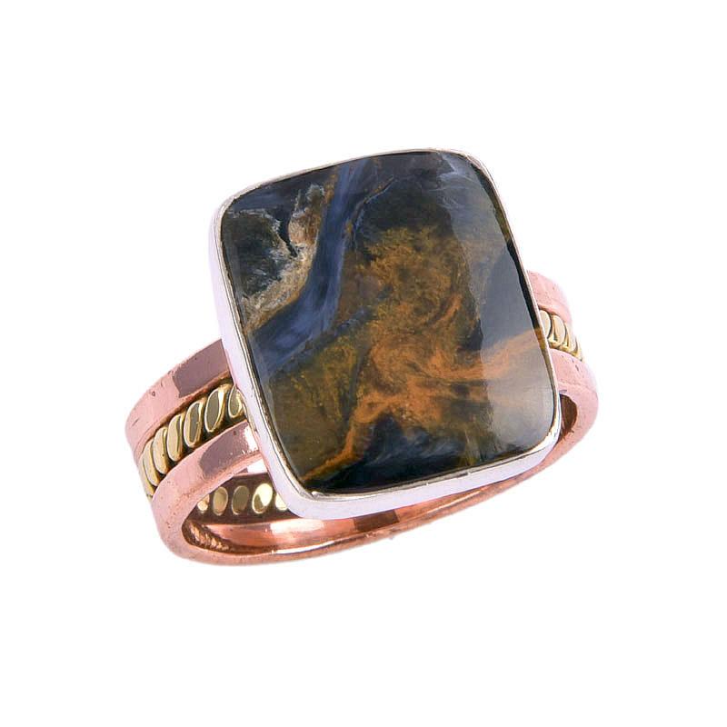 Natural Pietersite Gemstone Two Tone 925 Sterling Silver Jewelry Ring S.8.5 T9H65