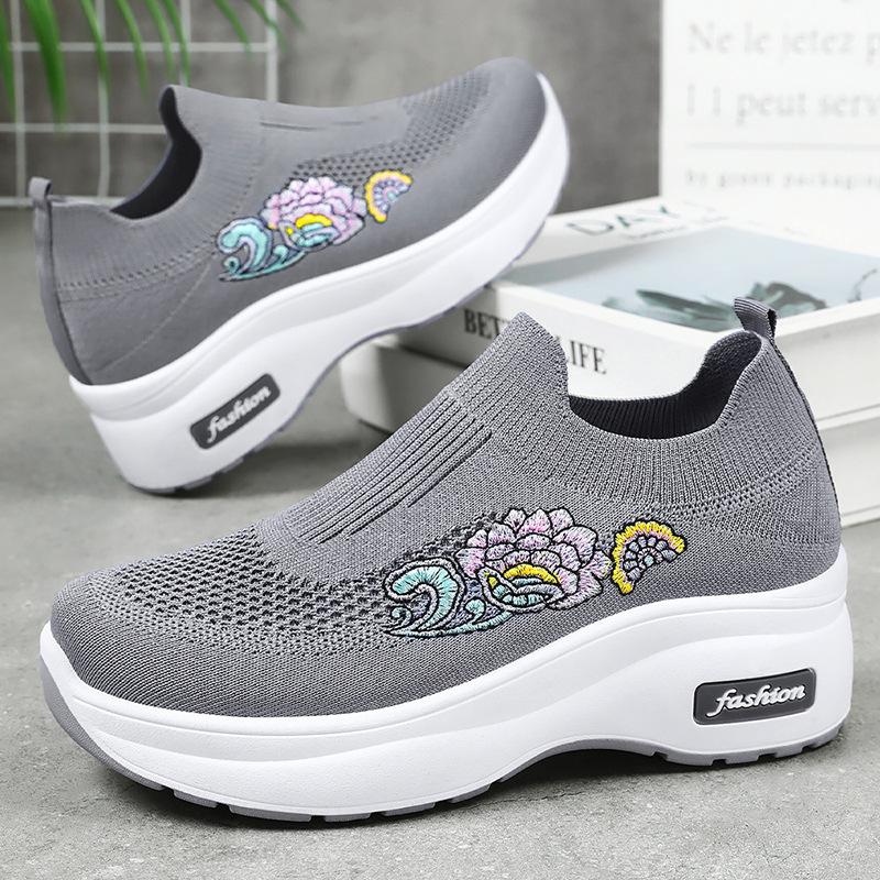 Shoes Women's and Women's Shoes Platform Heightening Shoes Medium Embroidered Shoes Casual Flying Woven Breathable Casual Shoes Single Shoes