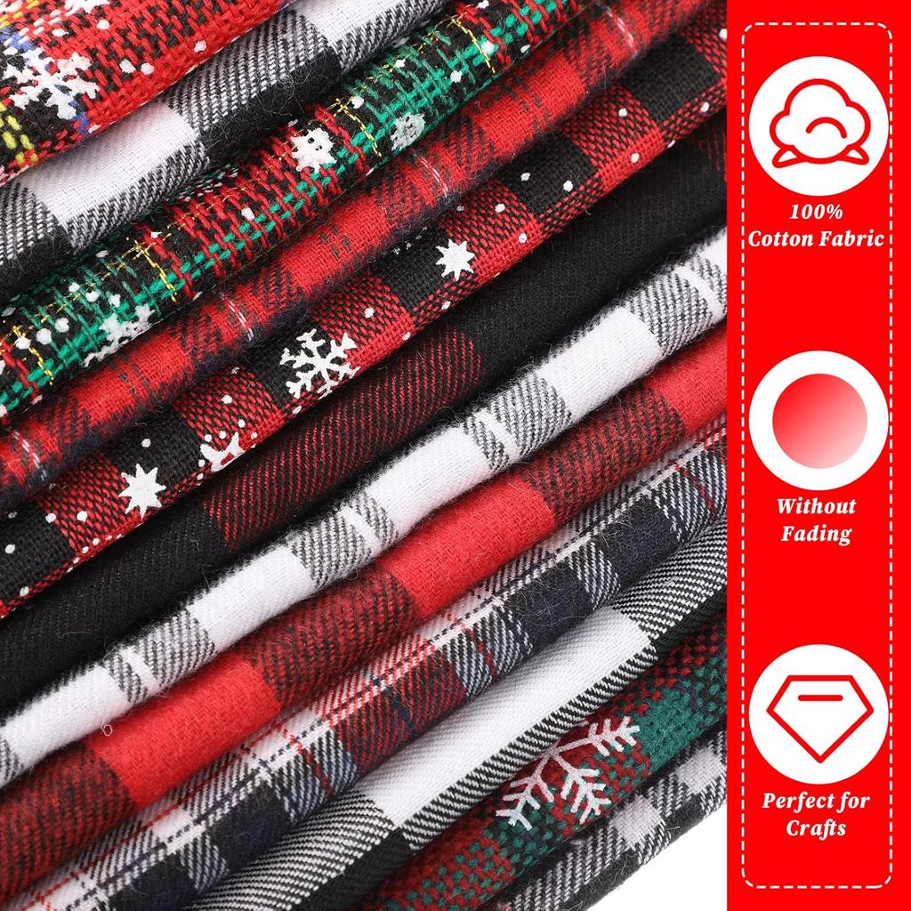 Christmas Decor Fat Fabric Bundles Buffalo Plaid Fat Quarters Square Charm Yarn-Dyed Checked Quilting for DIY Crafting Sewing