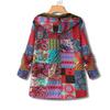 New Autumn Winter Women's Vintage Cotton Linen Coat, Thickened Zip-Up Hooded Jacket with Pockets and Floral Print