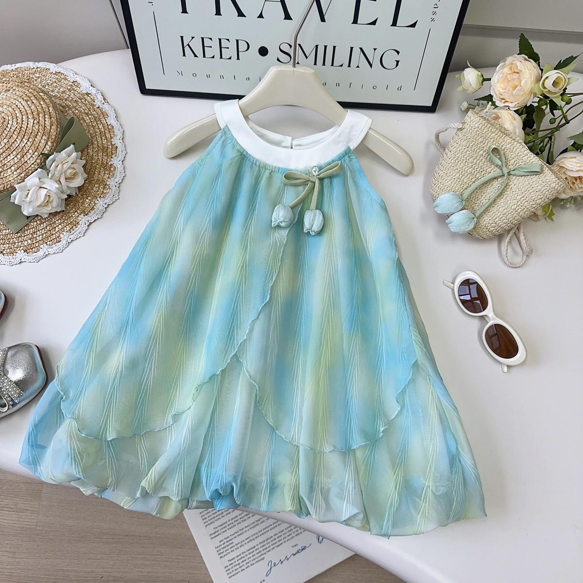 

Girls Sweet Tulip Sleeveless Summer Dress with Bag 130