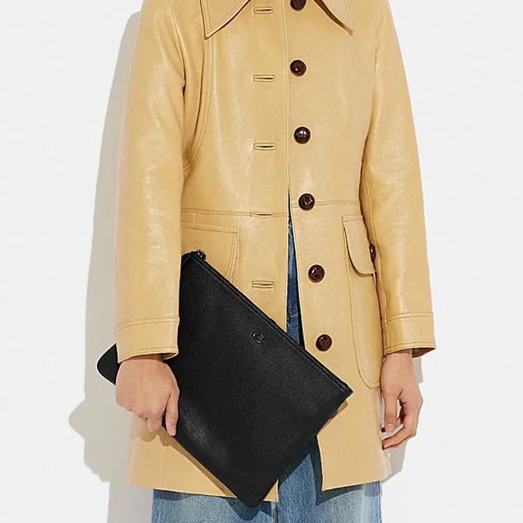 Coach Pouch 34 Solid Color Letter Logo Leather Mahjong Clutch Large Women clutch Black CJ869-V5BLK