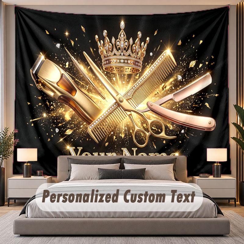 Barber Salon (158) Theme Personalized Tapestry Custom Name Text Wall Hanging Tapestry Home Background Decoration