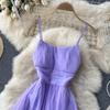 Sexy Mesh Strap One Piece Dress Women Sweet Ruffle A-Line Beach Party Dresses Female Fashion Solid Design Elegant Clothing 2024