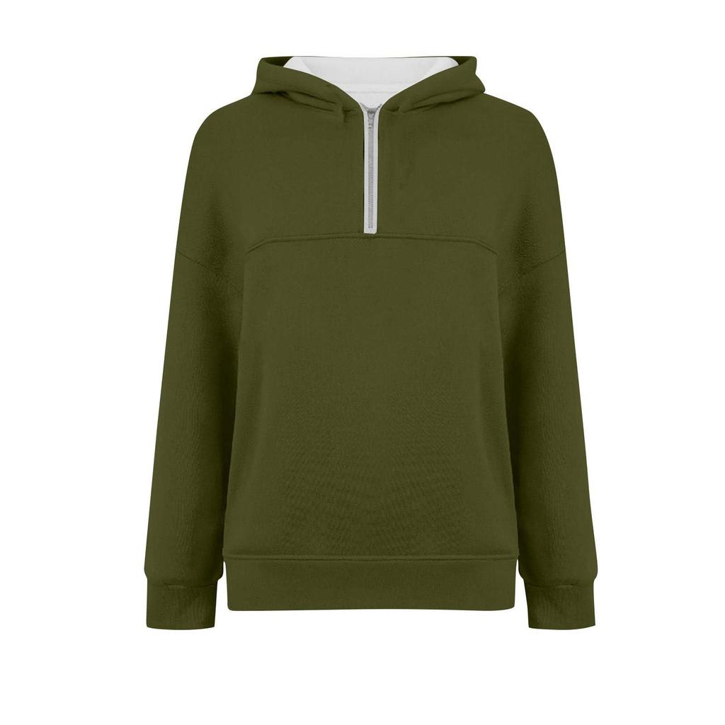 Women's Fashionable Solid Color Hooded Long Sleeved Sports Casual Pullover Sweatshirt Top