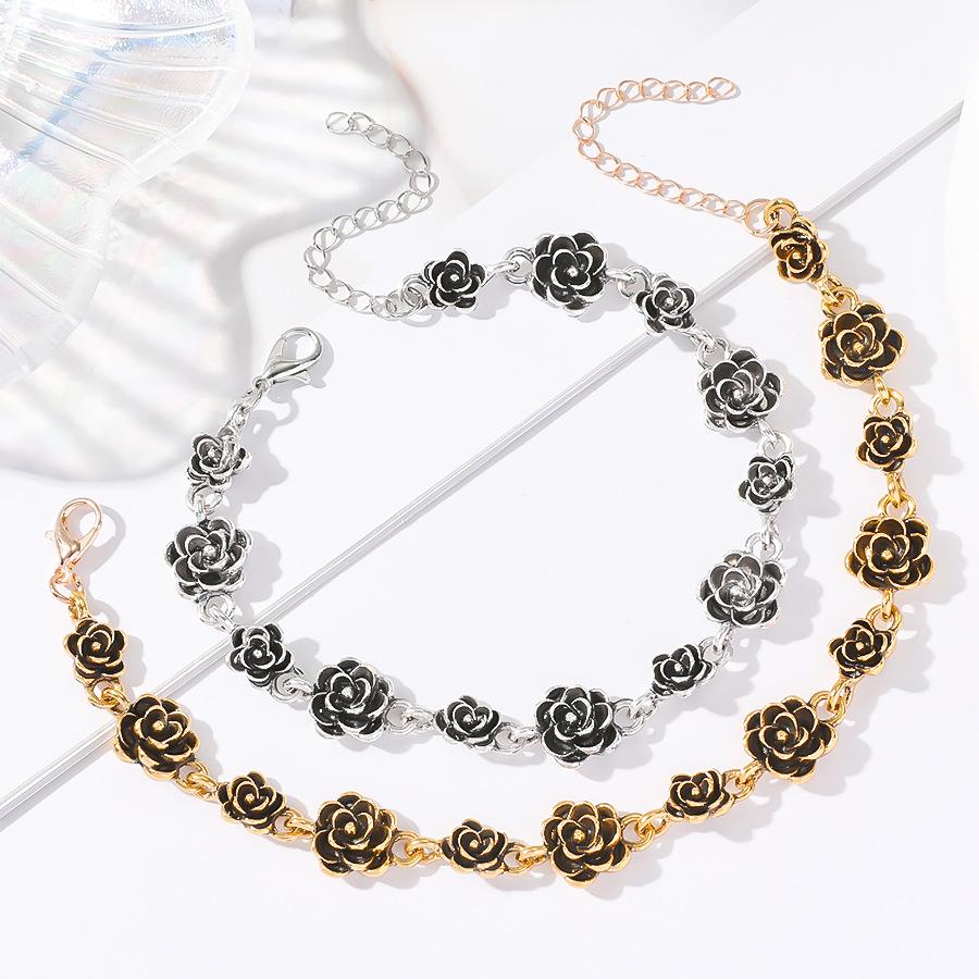 Vintage Rose Distressed Camellia Bracelet - Women's Retro Alloy Flower Jewelry
