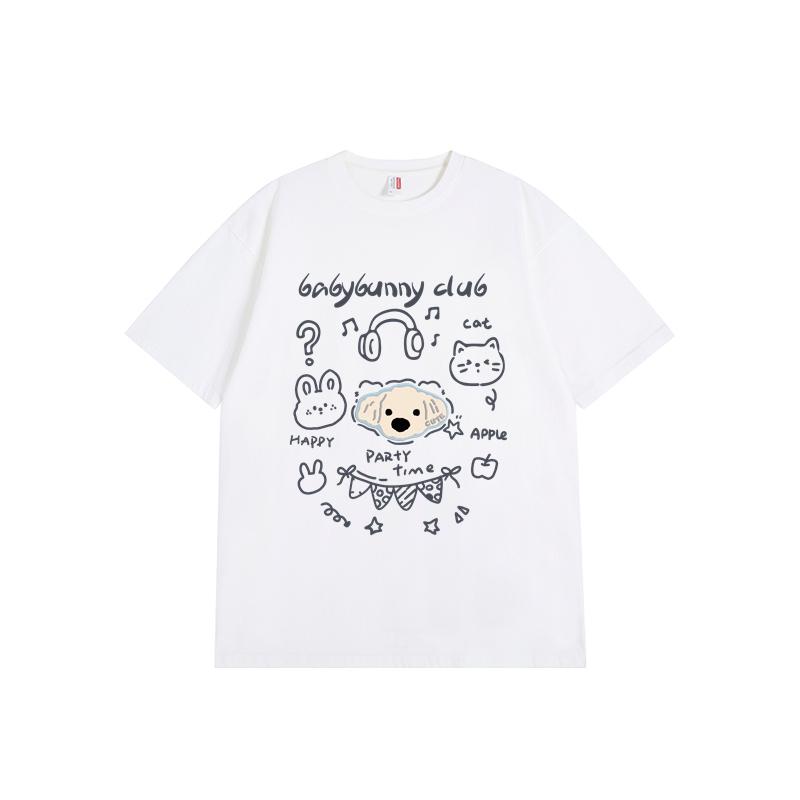 harajuku Round Neck oversize Casual Y2K Tops young girl t shirts 2025 summer pure cotton Women funny cartoon Print T-Shirt streetwear