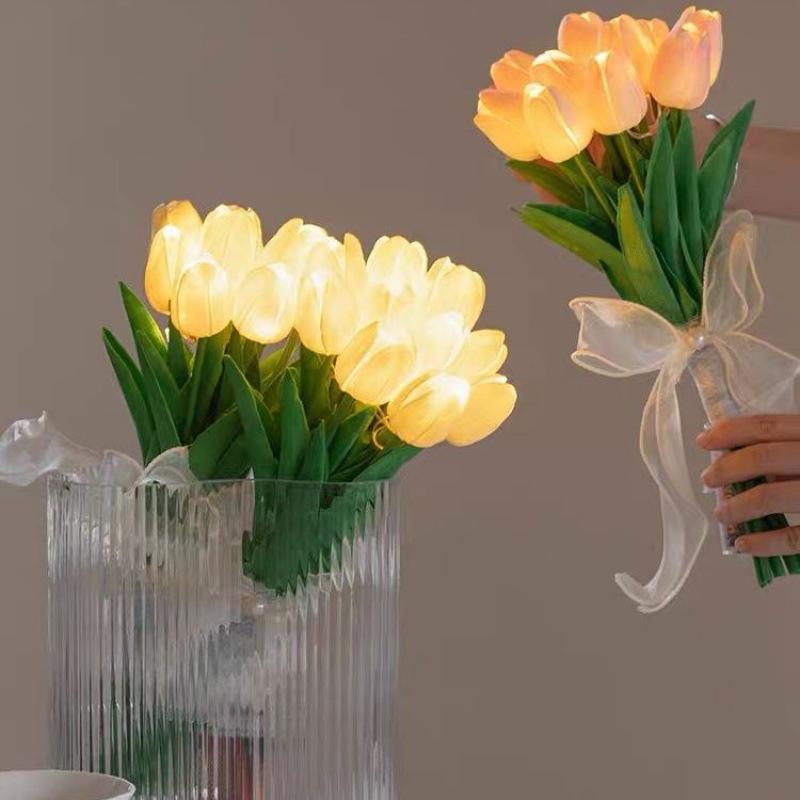 5/10pcs LED Tulips Bouquet Night Light for Home Garden Artificial Flowers PU Tulip Fake Flower  Decoration Wedding Birthday Gift