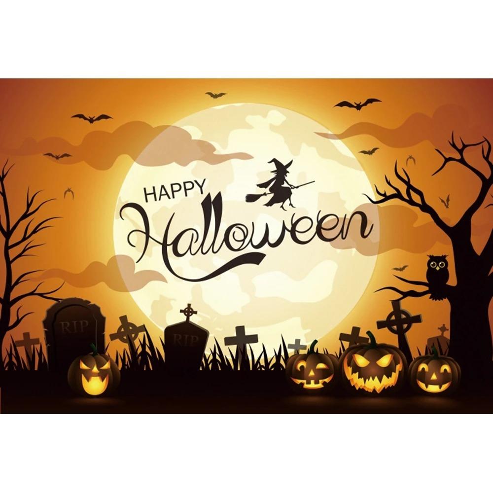 Halloween Party Decoration Hanging Cloth Pumpkin Witch Bat Castle Full Moon Night Photography Background Not Room Decoration