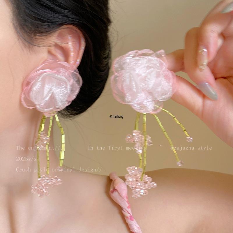 Handcrafted Beaded Flower Tassel Earrings - Trendy Beach Style Statement Accessories for Women