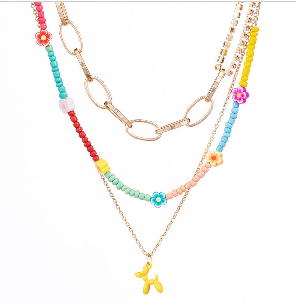Geometric Trendy Flower Soft Clay Dog Pendant Necklace Elegant Layered Jewelry Women For