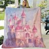 1pc Pink Cartoon Castle Flannel Blanket, Soft & Comfortable, AntiAllergy, TearResistant, Perfect for Sofa, Bed, Office Nap, Gift for Women & Sisters,