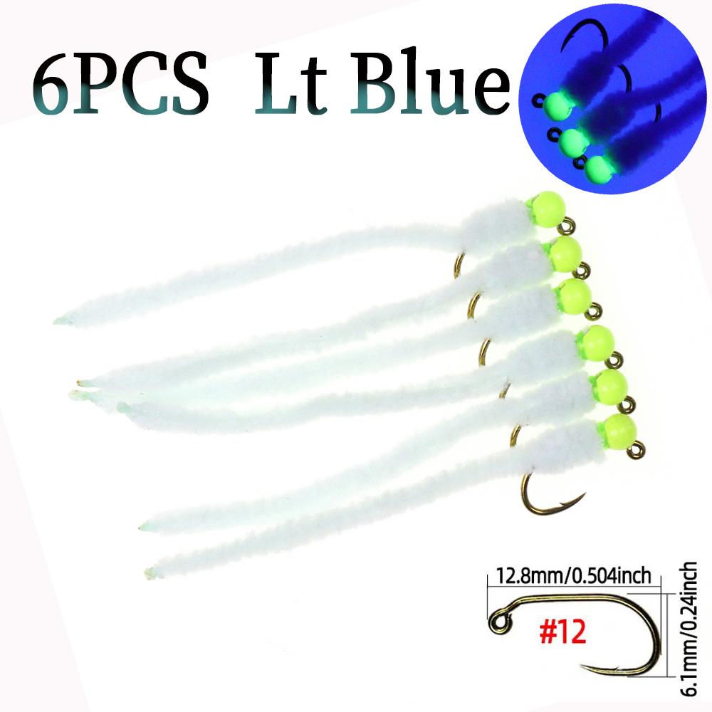 6PCS Tungsten Bead Head Squirmy Worm Jig Hook Fast Sinking Wet Fly San Juan Worm Euro Nymphs Trout Fishing Lure Bait