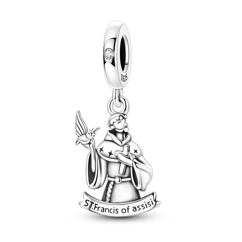 925 Sterling Silver Charms Beads Golden Cross Angel Virgin Mary Religious Pendant Fit Original Bracelet DIY Women Jewelry Gift
