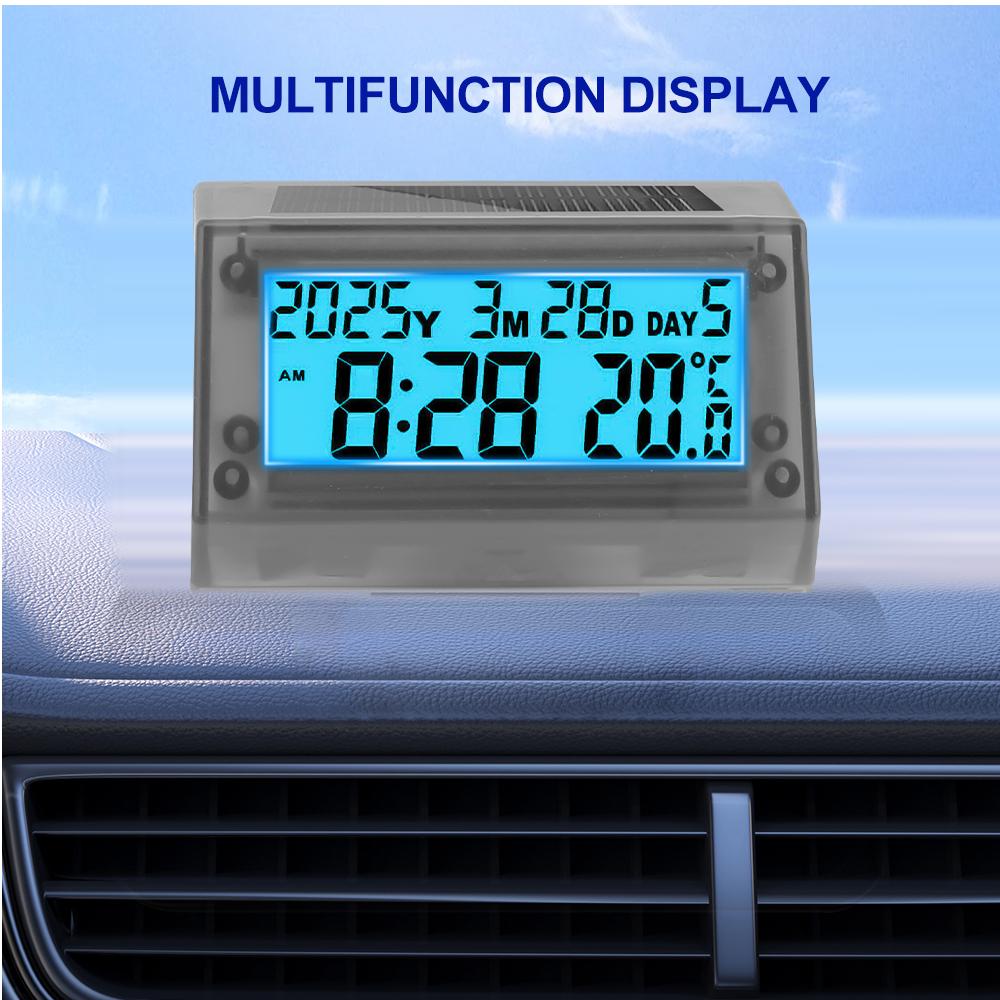 Solar Car Digital Clock Thermometer Waterproof LCD Dashboard Temperature Display