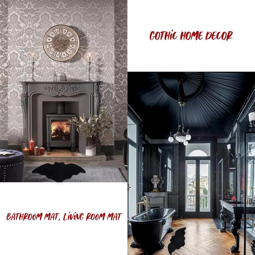 S-SNAIL-OO Halloween Bat Bath Mat 36x20 in Gothic Home Decor Bats Bath Rugs for Bathroom Non Slip, Gothic Gift Cute Door Mats for Bathroom, Bedroom,