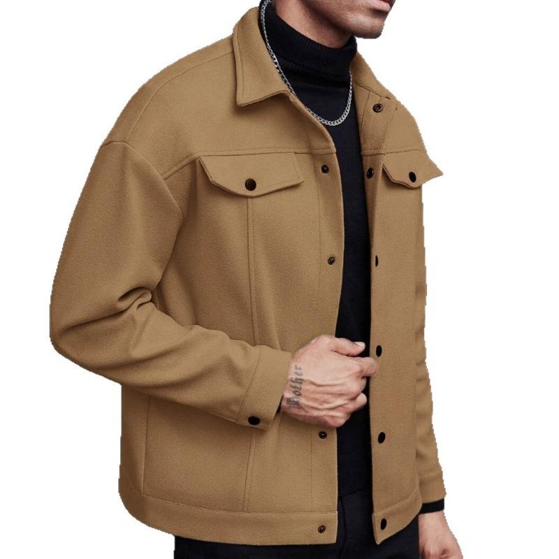 TEMU Autumn Winter Lapel Woolen New Men's Coat Casual Sports Business Jacket