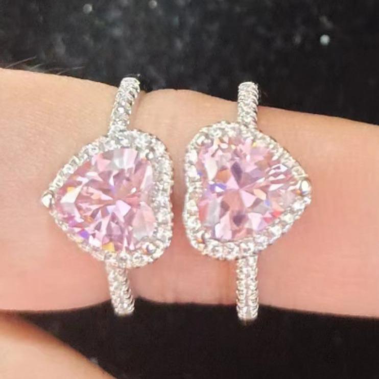 Dingrui Pink Love Zircon Diamond Ring - Platinum-Plated Women's Boutique