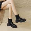 Krazing Pot Sheep Skin Round Toe Winter Med Heels Chelsea Boots Women Zipper Retro Fashion Platform Ankle Boots