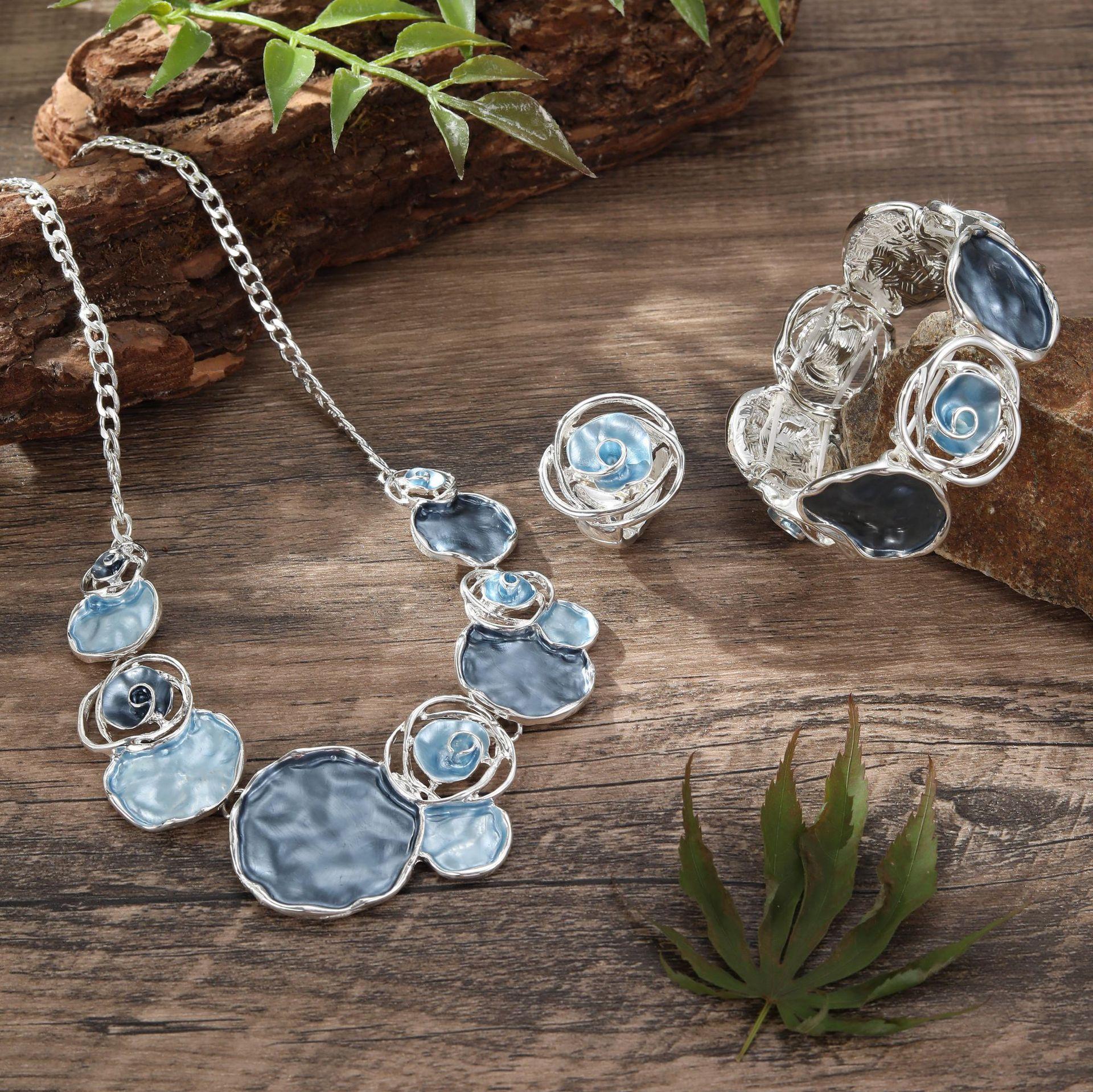 

Цветная живопись масло роза кольцо браслет ожерелье набор женский банкетный высококлассный набор ювелирных изделий