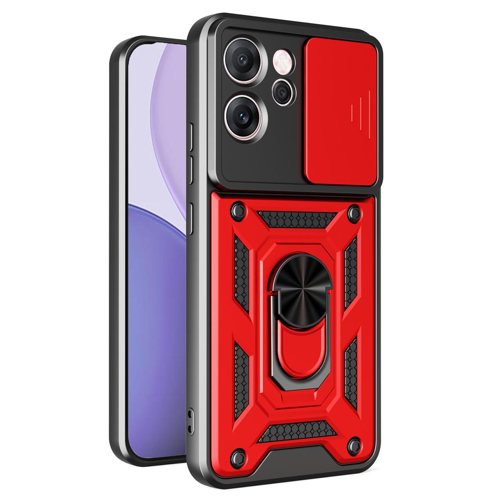 For Oppo Reno14 F 5G Case with Slide Camera Lid PC+TPU Kickstand Phone Cover