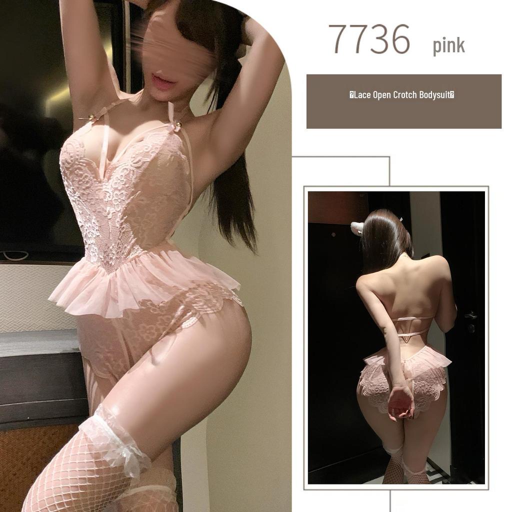 Passion Lace Halter Bodysuit: Sexy, Open Crotch, Transparent Lingerie for Women
