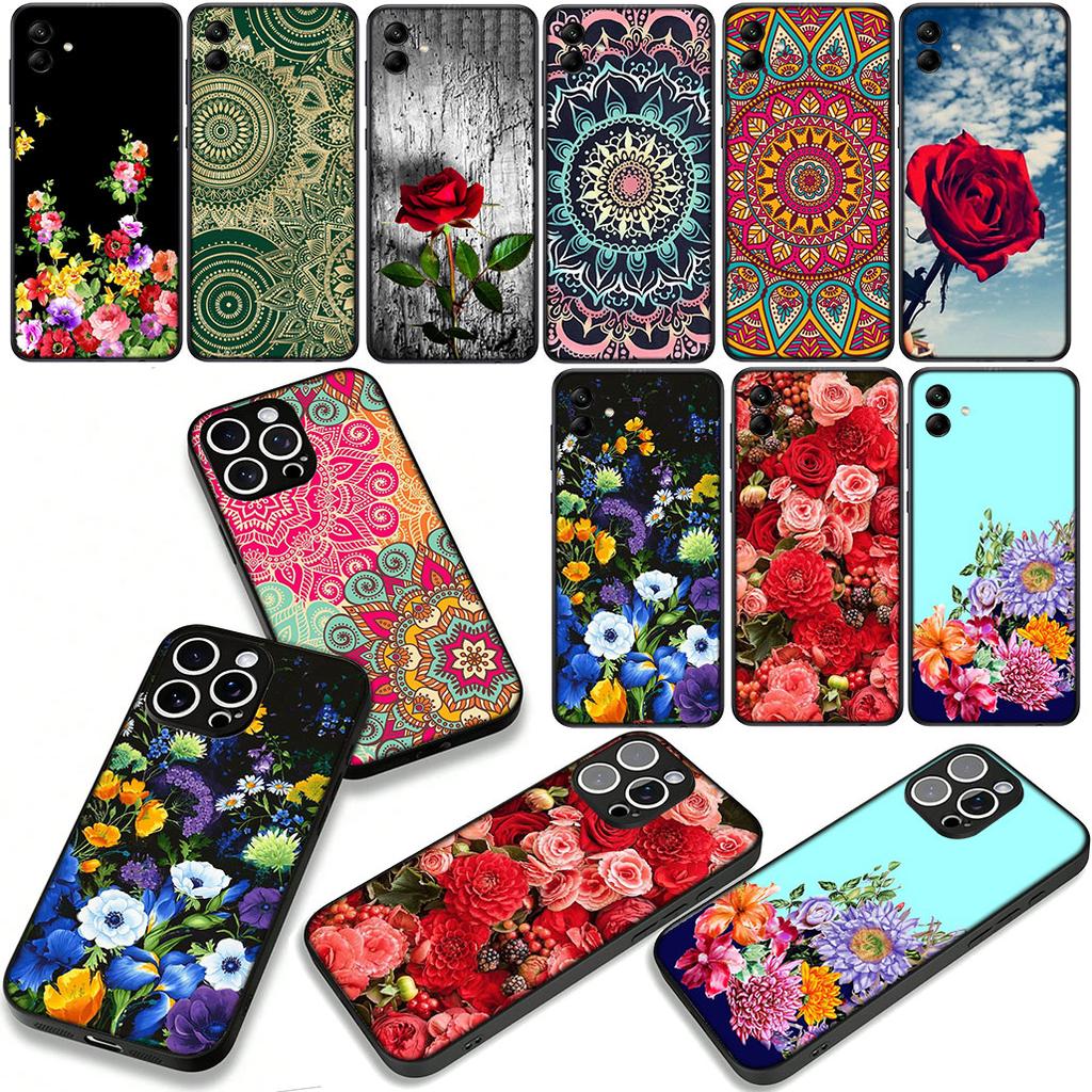 for Samsung Galaxy A55 A54 A25 A36 A17 A26 A35 A33 A34 A37 S20 S21 FE S10 Plus Case Floral Paisley Mandala Flower Texture Rose