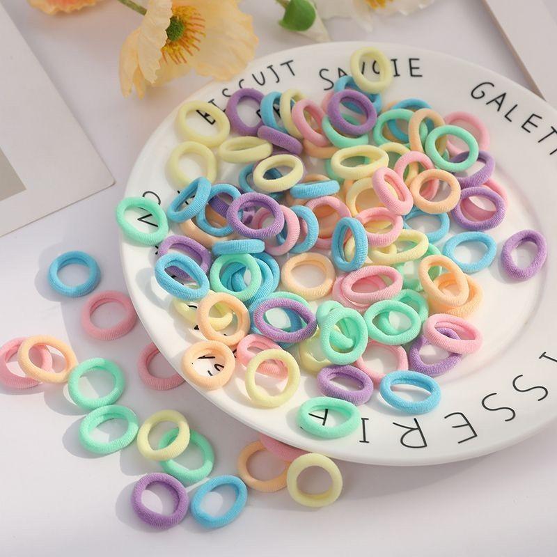 100PCS/Set Small Candy Elastic Hair Bands Rubber Bands Girls Kids 3CM Colorful Ponytail Scrunchies Ties Basic Hair Accessories